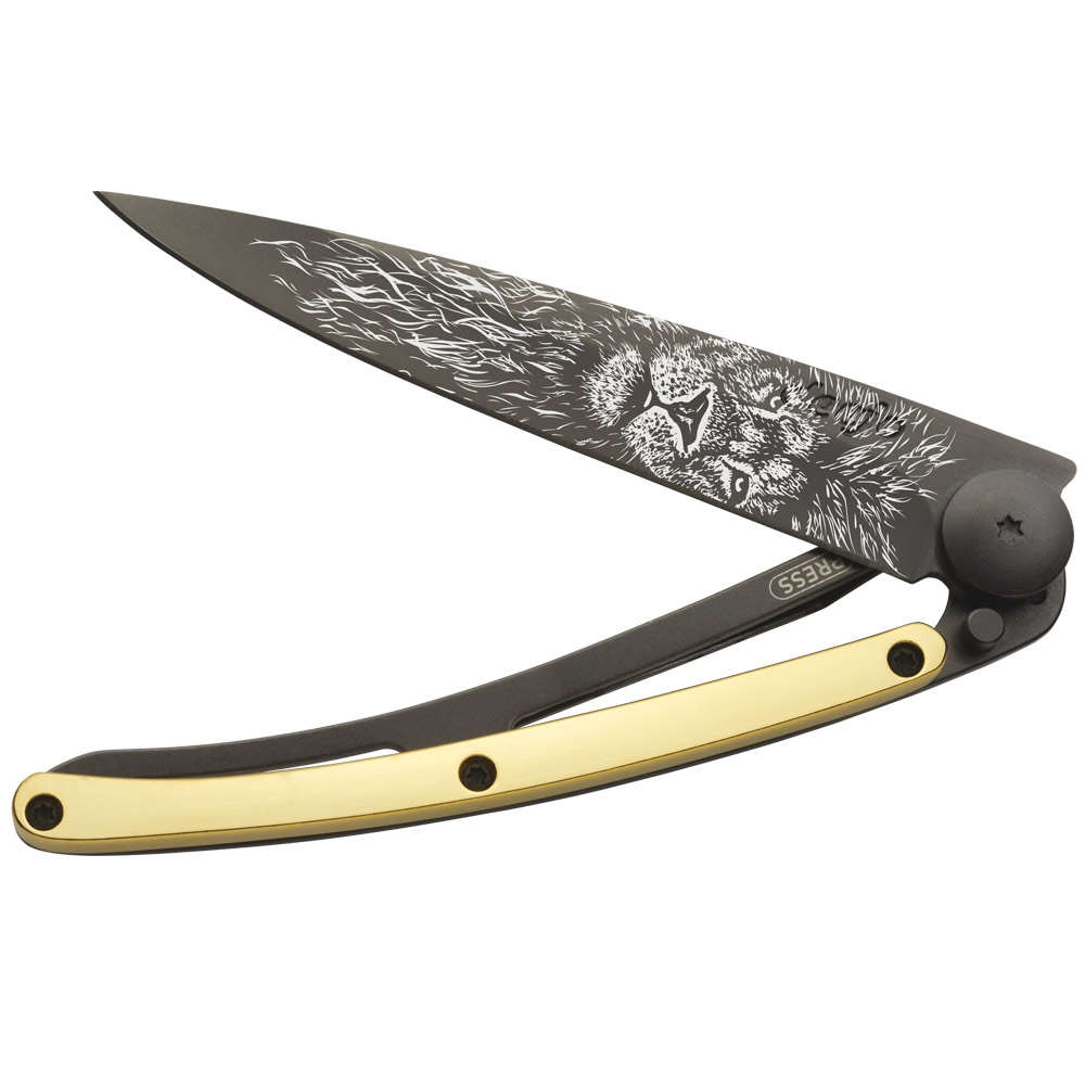 Deejo Taschenmesser Gelbgold mit Motiv 606895