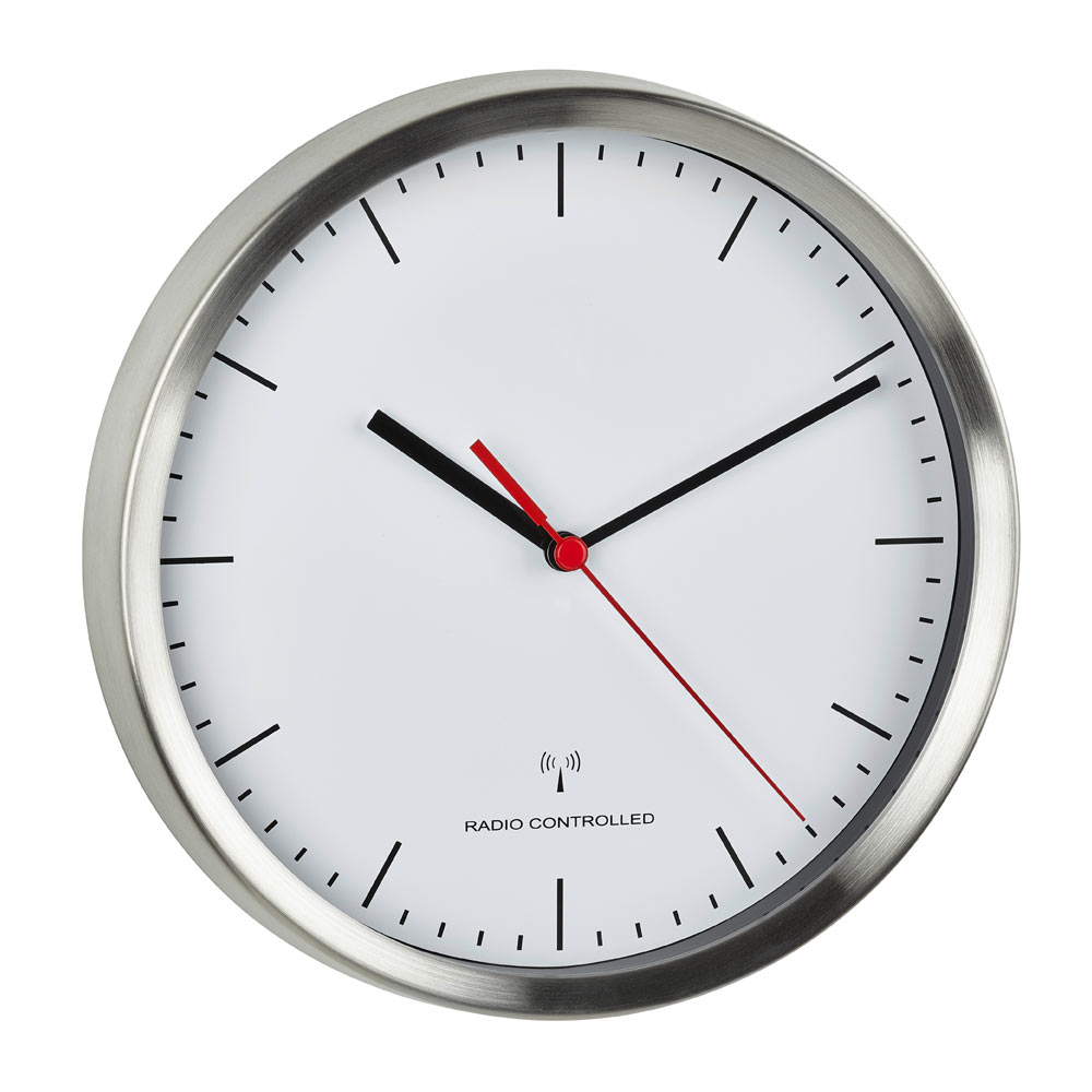 TFA Analoge Funk-Wanduhr mit Edelstahl-Rahmen 592678