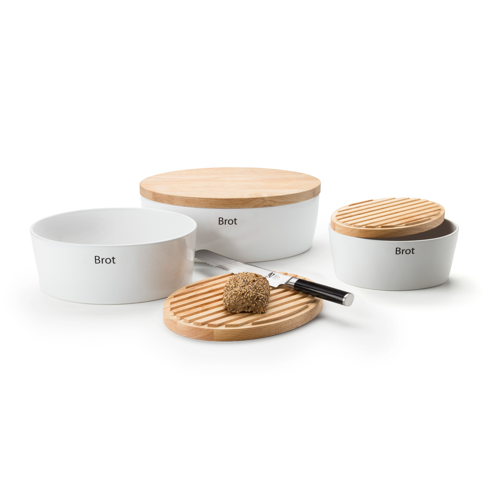 CONTINENTA ovaler Brottopf (weiß) mit Holzdeckel 385800
