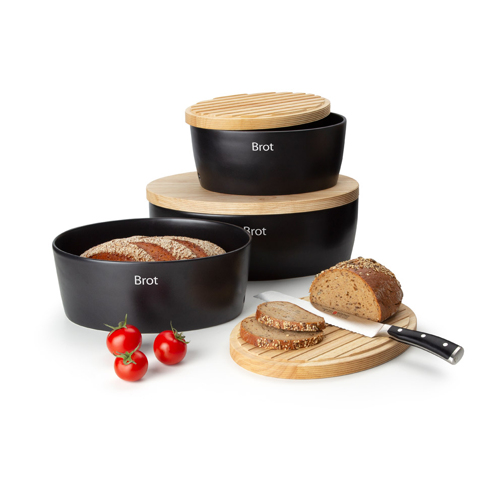 CONTINENTA ovaler Brottopf (schwarz) mit Holzdeckel 590792