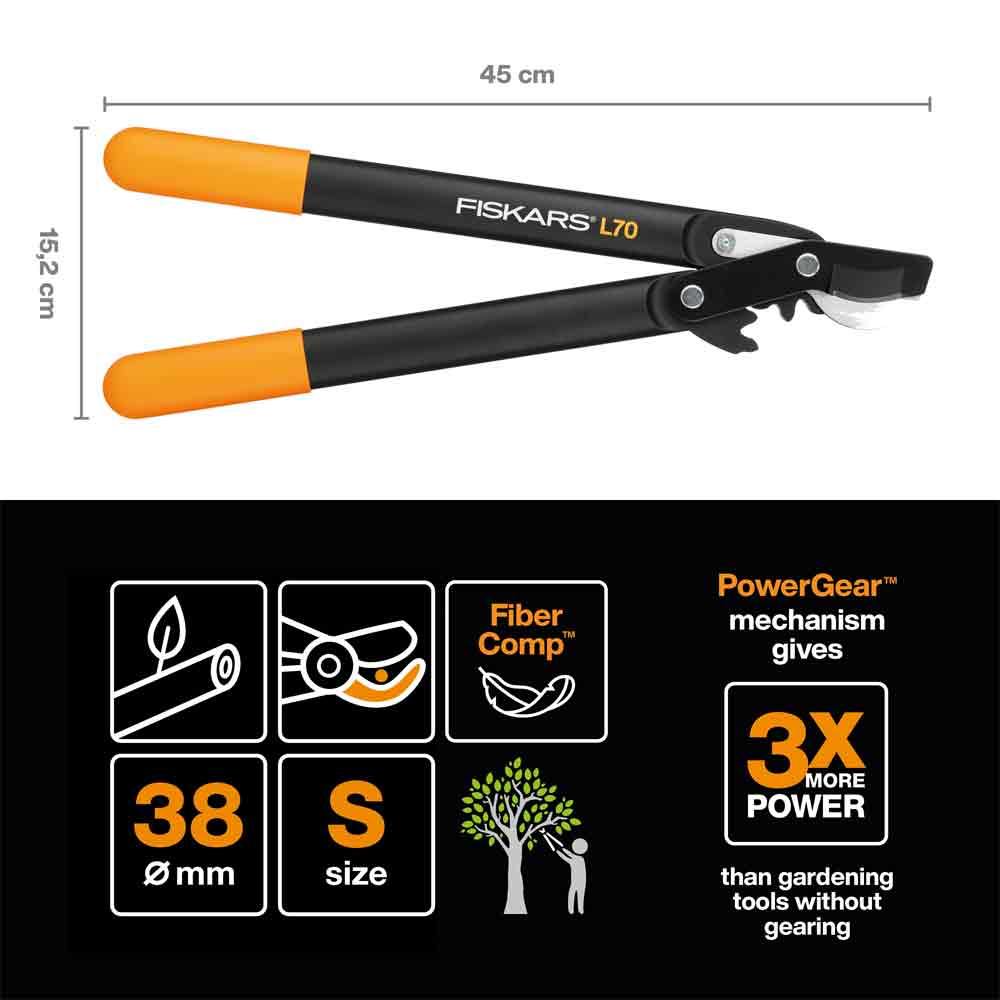 Fiskars Power Gear II, Bypass-Getriebeastschere L70 641442
