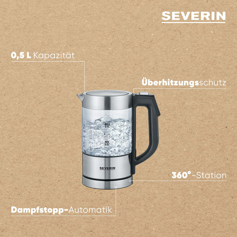Severin Digitaler Mini Glas-Wasserkocher 605324