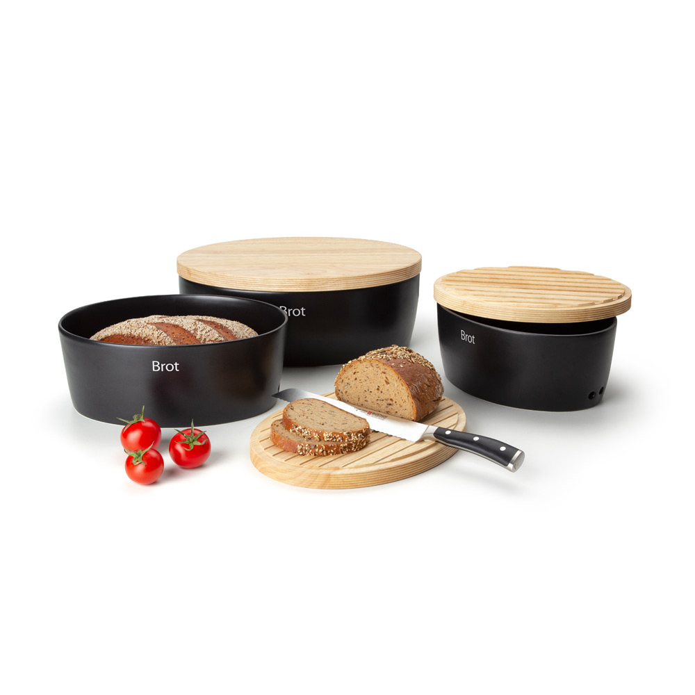 CONTINENTA ovaler Brottopf (schwarz) mit Holzdeckel 590792