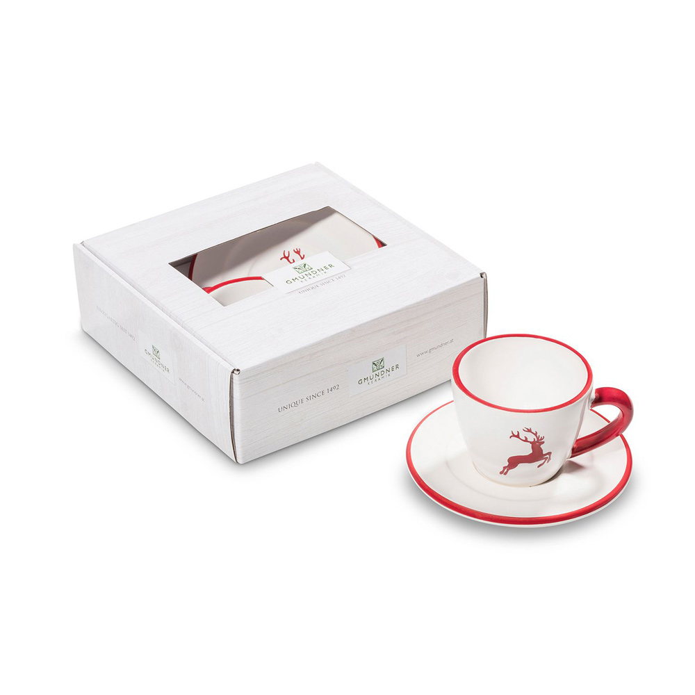 Gmundner Espressotasse 2-teilig "Bordeauxroter Hirsch" 464366